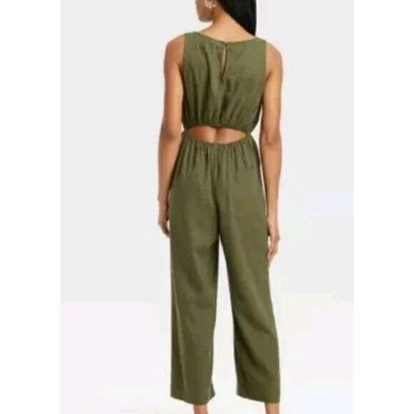 Women's Linen V-Neck Jumpsuit - Universal Thread - Olive Green - Size XS - Picture 2 of 6